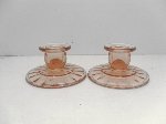 Hocking Pink Block Optic, 1 3/4 in. Depression Glass Candlestick (Pair)